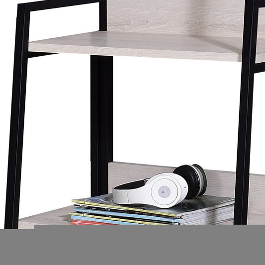 37" Natural and Black Metal Three Tier Ladder Bookcase HomeRoots