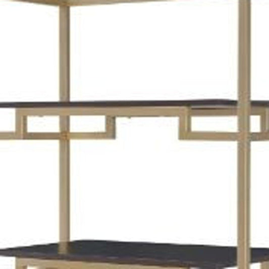 78" Gold and Black Metal Four Tier Etagere Bookcase with a Drawer HomeRoots