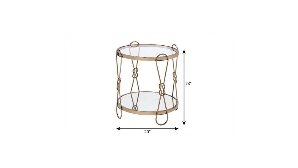 23" Gold Mirrored And Metal Round End Table With Shelf HomeRoots