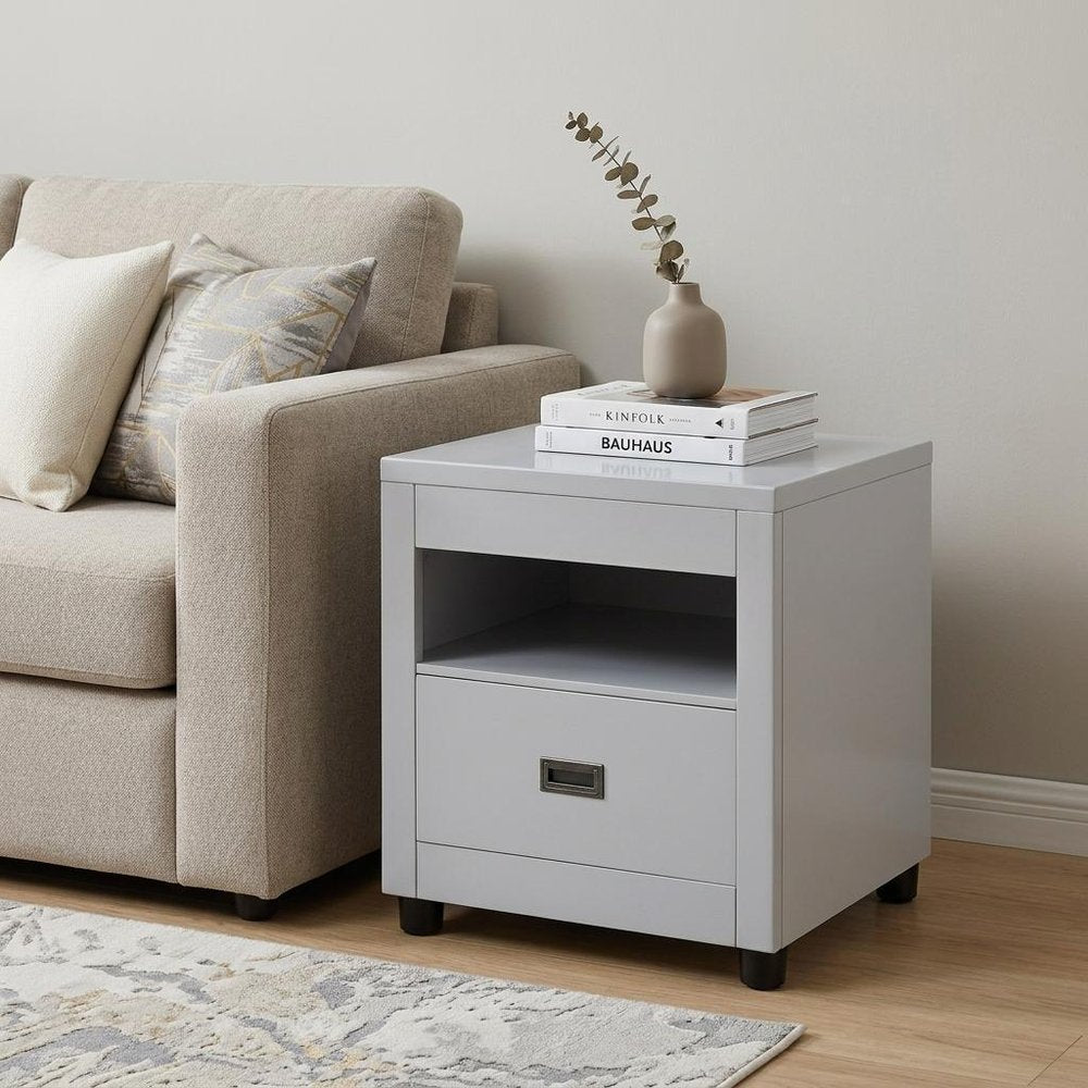 24" Dove Gray Square End Table With Drawer And Shelf HomeRoots