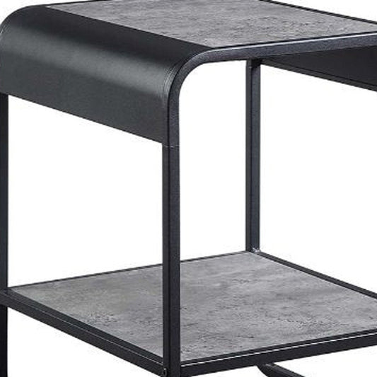 21" Black And Concrete Gray Manufactured Wood And Metal Rectangular End Table With Shelf HomeRoots