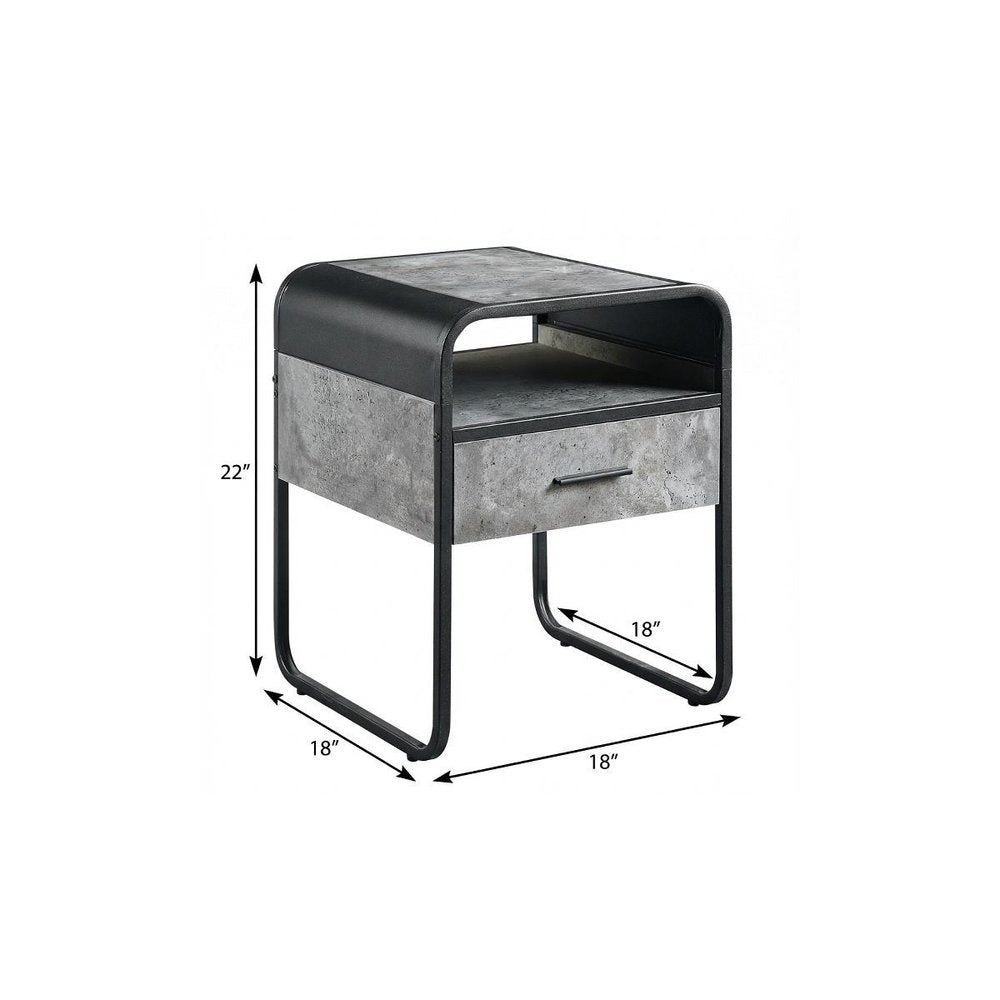 22" Black And Gray Wood And Metal Square End Table With Drawer And Shelf HomeRoots