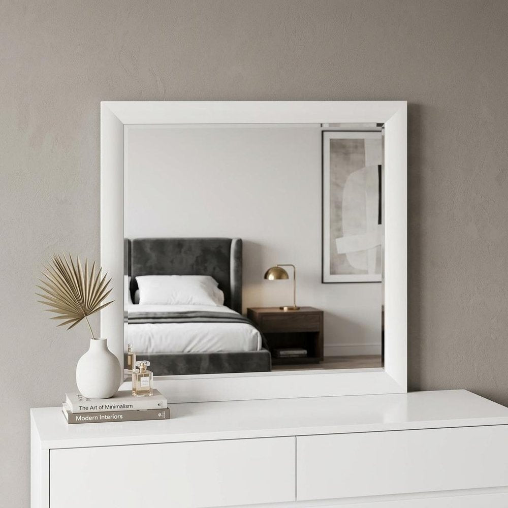 35" White Square Wood Framed Mounted Dresser Mirror HomeRoots