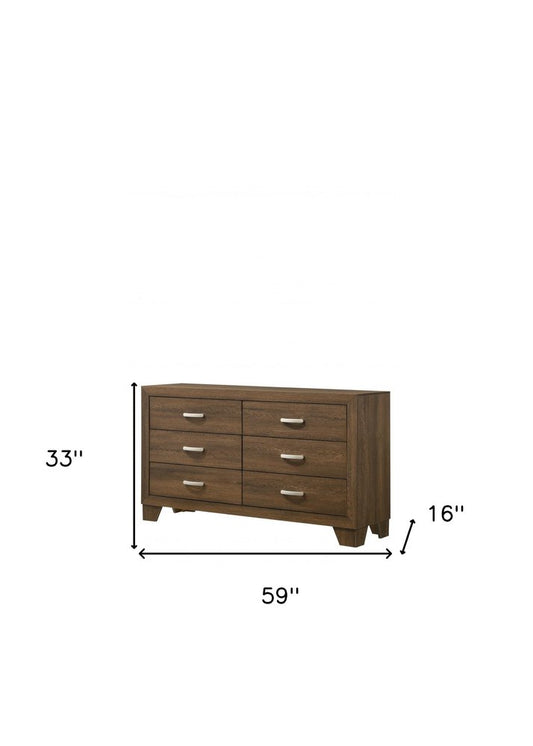59" Natural Brown Manufactured Wood Six Drawer Double Dresser HomeRoots