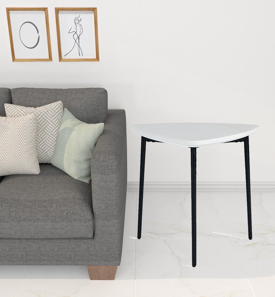 22" Black And White Marble Triangle End Table HomeRoots