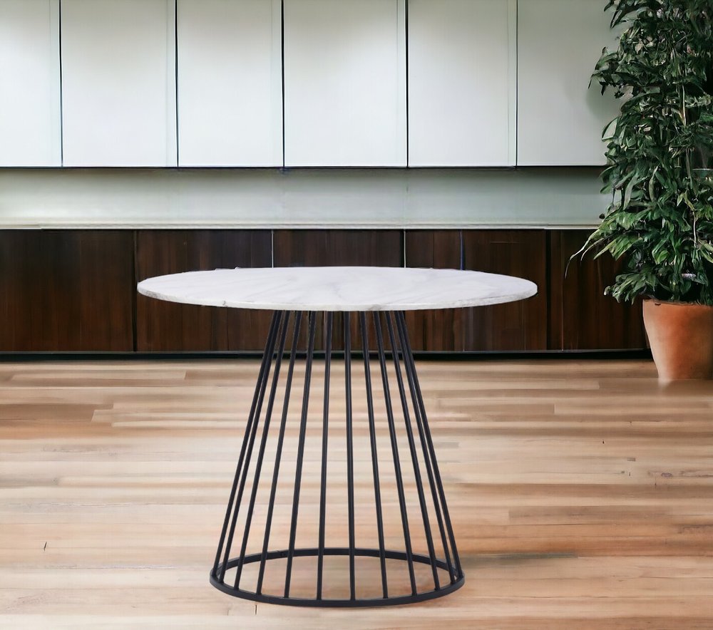 43" White And Black Rounded Metal Pedestal Base Dining Table HomeRoots