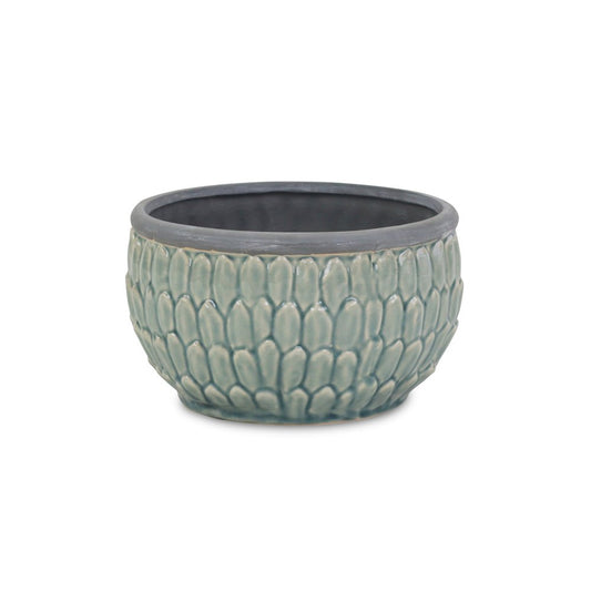 8" Aqua Textural Tone On Tone Ceramic Indoor Outdoor Round Pot Planter HomeRoots