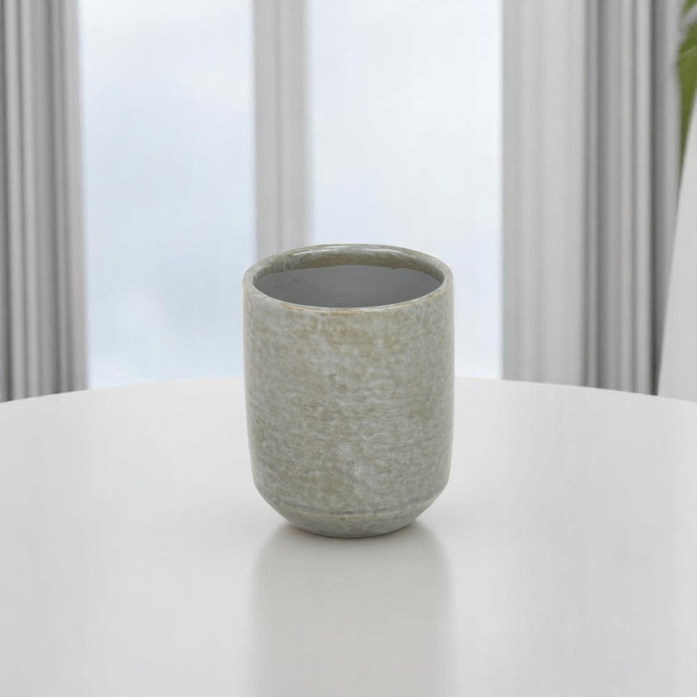 Gray Ceramic 20 Ounce Crackle Mosaic Round Distressed Pot Planter HomeRoots