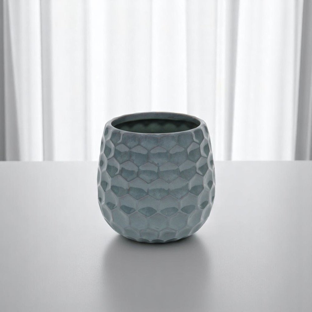 Blue Ceramic 38 Ounce Round Distressed Pot Planter HomeRoots