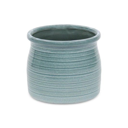 Celadon Ceramic 51 Ounce Striped Round Distressed Pot Planter HomeRoots