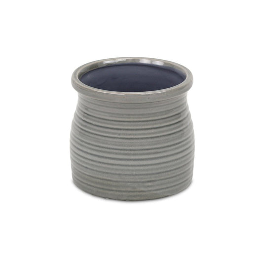 Gray Ceramic 51 Ounce Striped Round Distressed Pot Planter HomeRoots