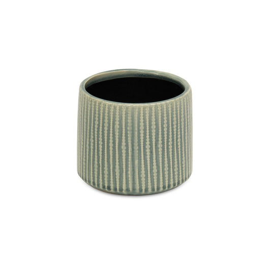 6" Green Striped Ceramic Indoor Outdoor Round Pot Planter HomeRoots