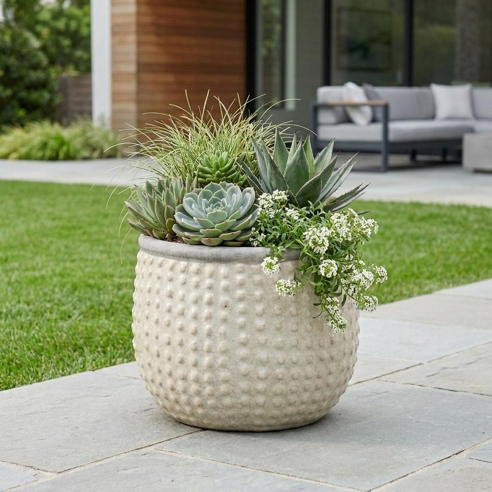 6" Beige Dot Ceramic Indoor Outdoor Round Pot Planter HomeRoots