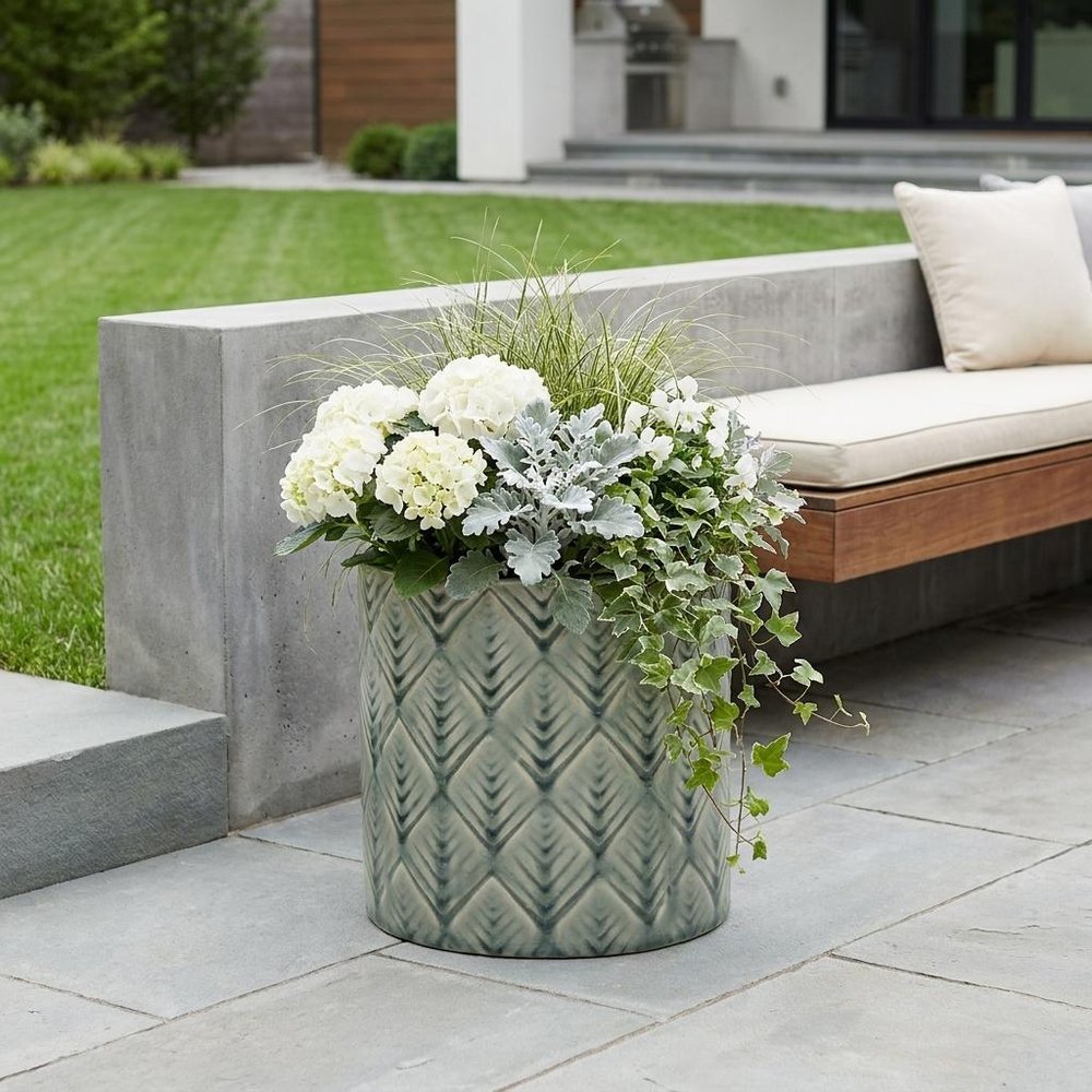 6" Green Geometric Ceramic Indoor Outdoor Round Pot Planter HomeRoots