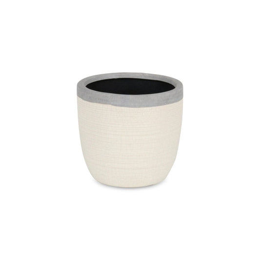 6" Cream and Gray Crackle Glaze Ceramic Indoor Outdoor Round Pot Planter HomeRoots