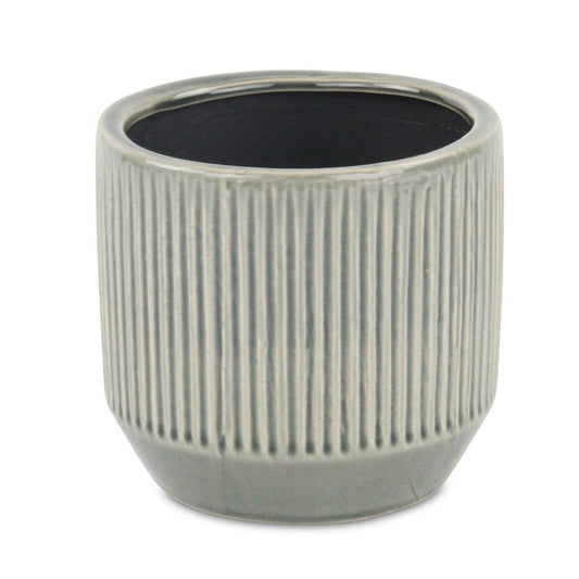 6" Gray Striped Ceramic Indoor Outdoor Round Pot Planter HomeRoots