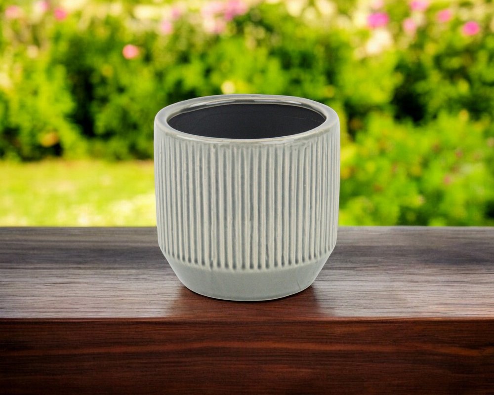 6" Gray Striped Ceramic Indoor Outdoor Round Pot Planter HomeRoots
