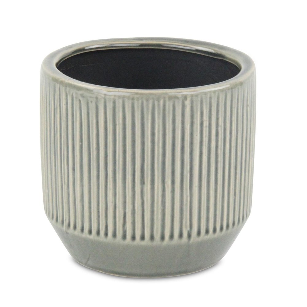 6" Gray Striped Ceramic Indoor Outdoor Round Pot Planter HomeRoots