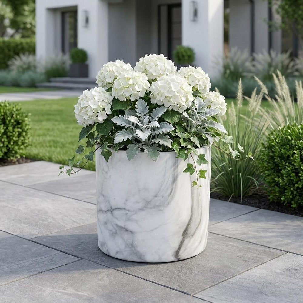 6" White and Gray Marbleized Ceramic Indoor Outdoor Round Pot Planter HomeRoots