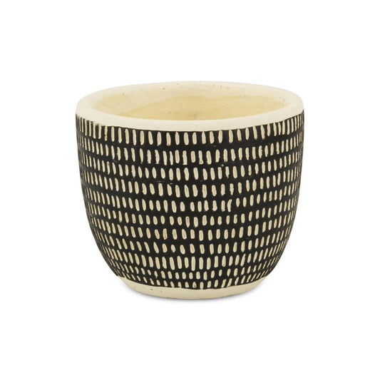 Black And White Ceramic 39 Ounce Dotted Round Distressed Pot Planter HomeRoots
