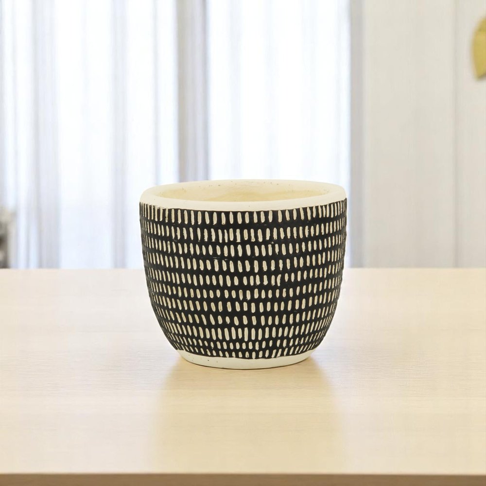 Black And White Ceramic 39 Ounce Dotted Round Distressed Pot Planter HomeRoots