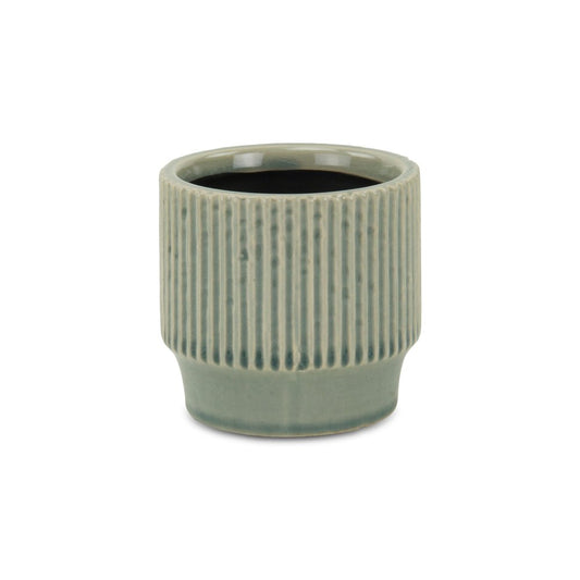 Green Ceramic 35 Ounce Striped Round Distressed Pot Planter HomeRoots