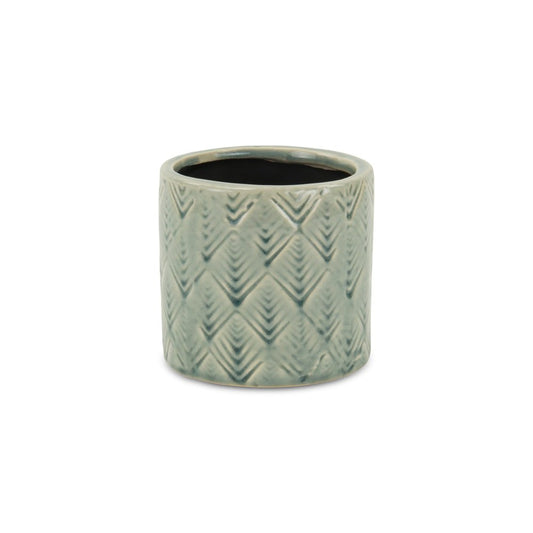 Green Ceramic 16 Ounce Geometric Round Distressed Pot Planter HomeRoots