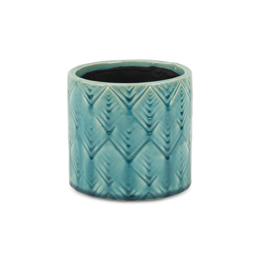 Turquoise Ceramic 22 Ounce Geometric Round Distressed Pot Planter HomeRoots