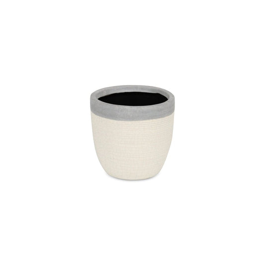 Gray And Ivory Ceramic 41 Ounce Crackle Round Distressed Pot Planter HomeRoots