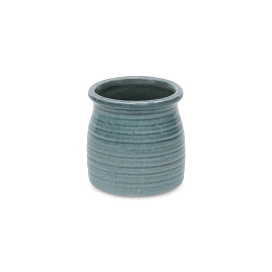 Green Ceramic 12 Ounce Striped Round Distressed Pot Planter HomeRoots