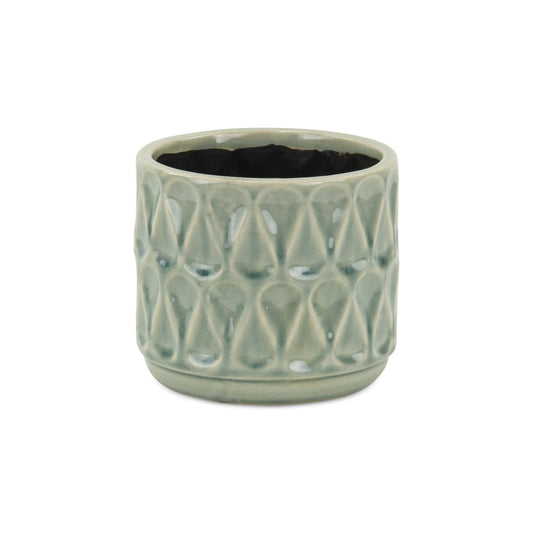 Green Ceramic 10 Ounce Geometric Round Distressed Pot Planter HomeRoots