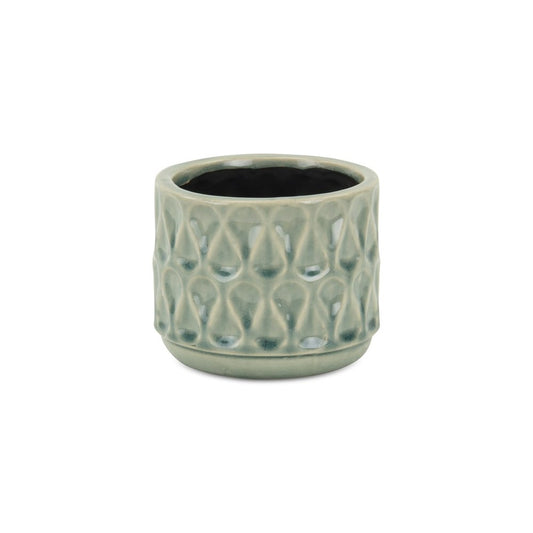 Green Ceramic 22 Ounce Geometric Round Distressed Pot Planter HomeRoots