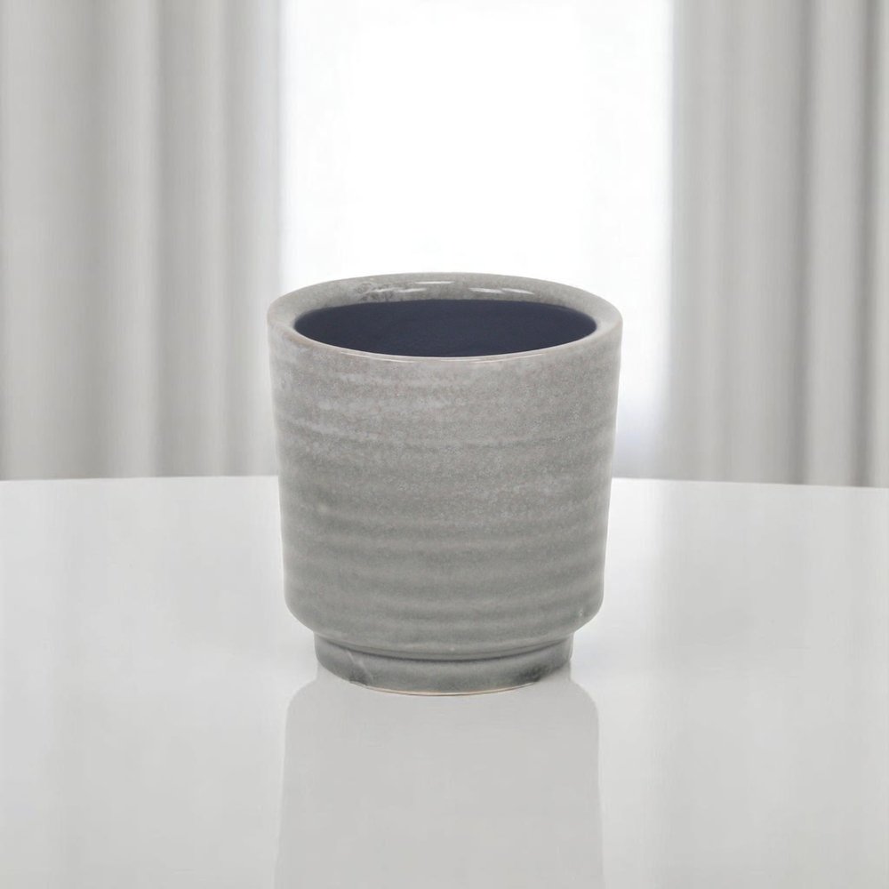 Gray Ceramic 5 Ounce Striped Round Distressed Pot Planter HomeRoots