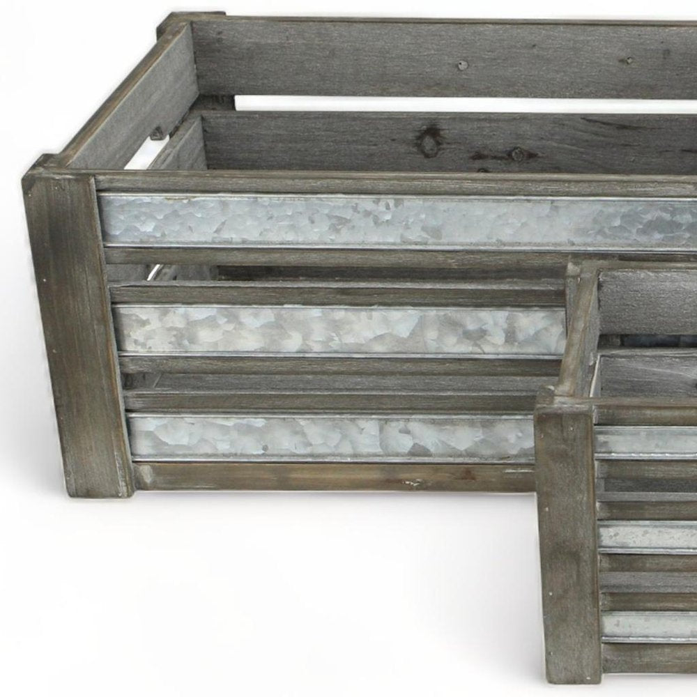 Set of Three Gray Nesting Solid Wood And Metal Crate HomeRoots