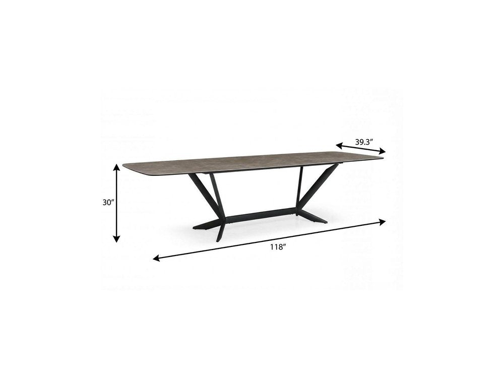 118" Gray And Black Ceramic And Metal Trestle Base Dining Table HomeRoots