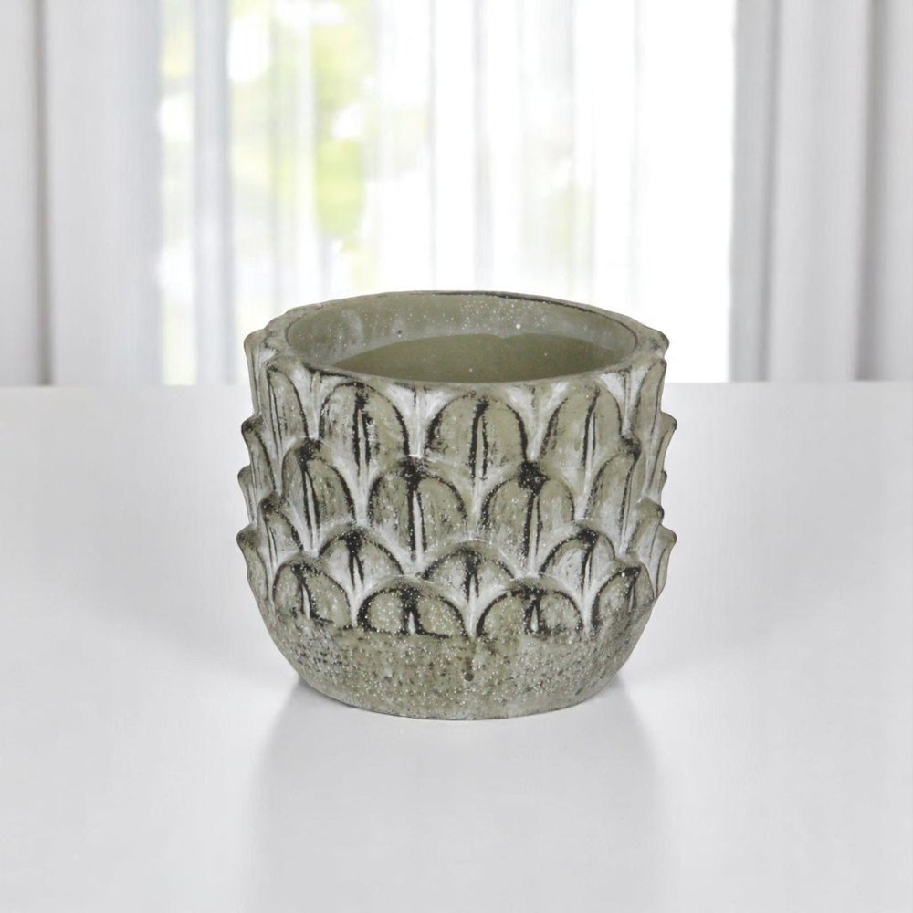 Black And Gray Cement 49 Ounce Leaf Round Distressed Pot Planter HomeRoots