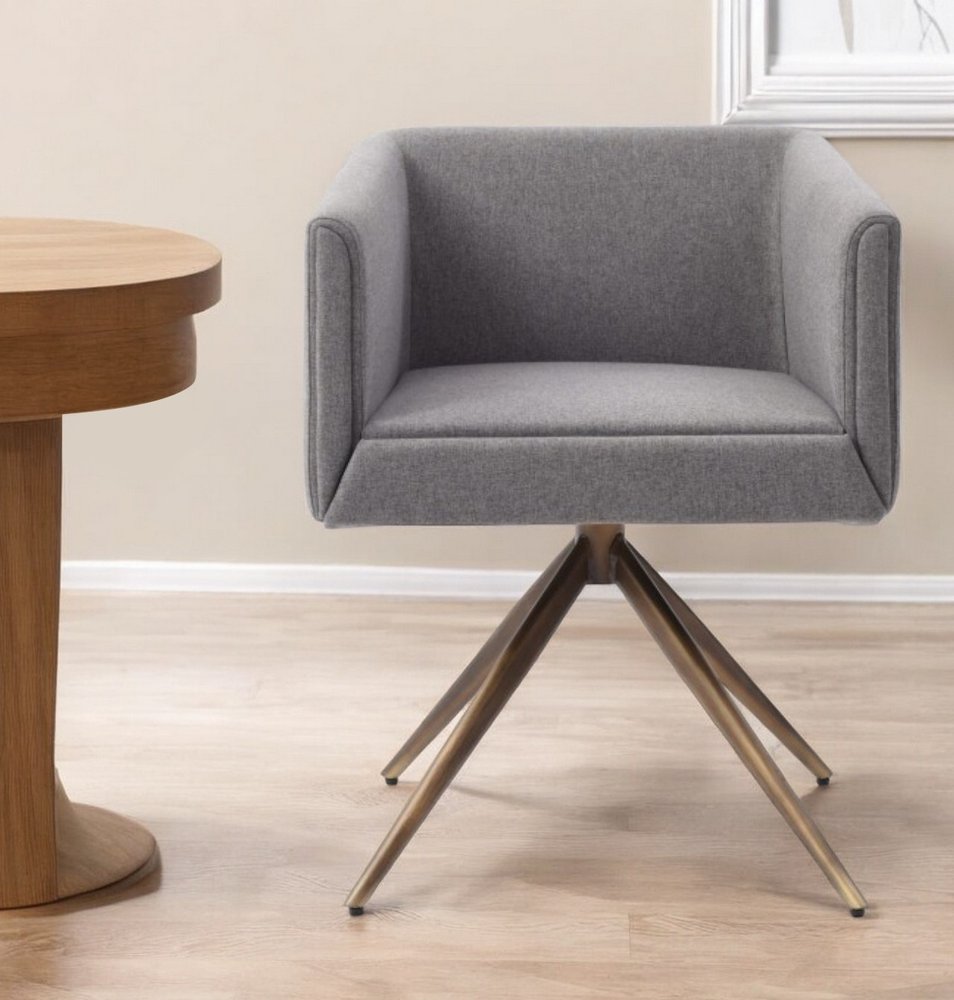 Dark Gray And Brass Upholstered Fabric Dining Arm Chair HomeRoots