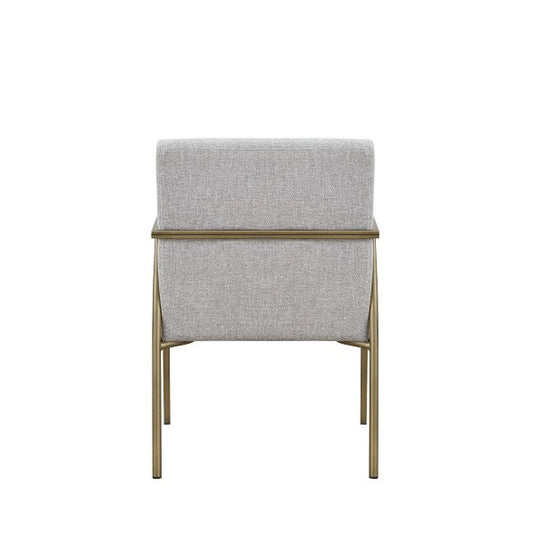Light Gray And Brass Upholstered Fabric Dining Arm Chair HomeRoots