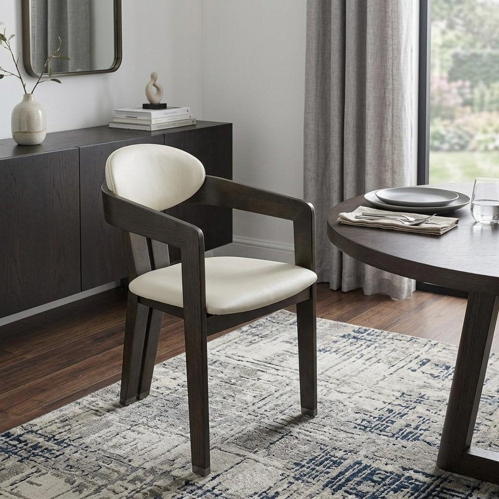 Light Gray And Dark Gray Upholstered Faux Leather Open Back Dining Arm Chair HomeRoots