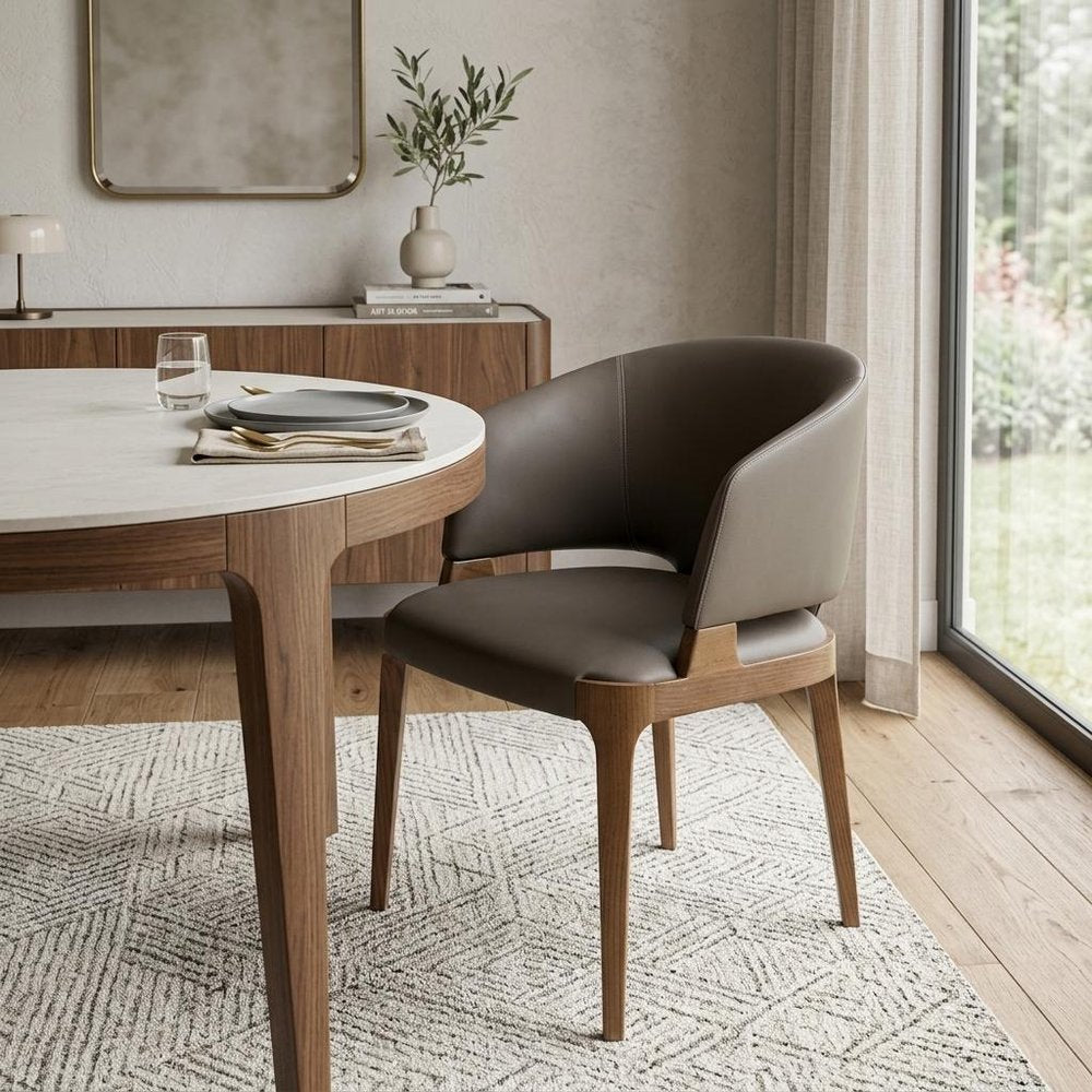 Dark Gray And Brown Upholstered Faux Leather Wing Back Dining Arm Chair HomeRoots