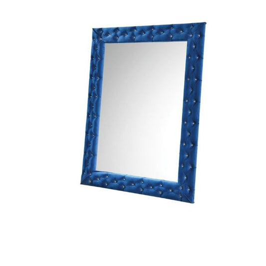 74" X 56" Blue Velvet Leaning Ornate Framed Accent Mirror