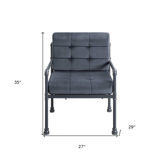 27" Gray and Steel Blue Velvet Arm Chair HomeRoots