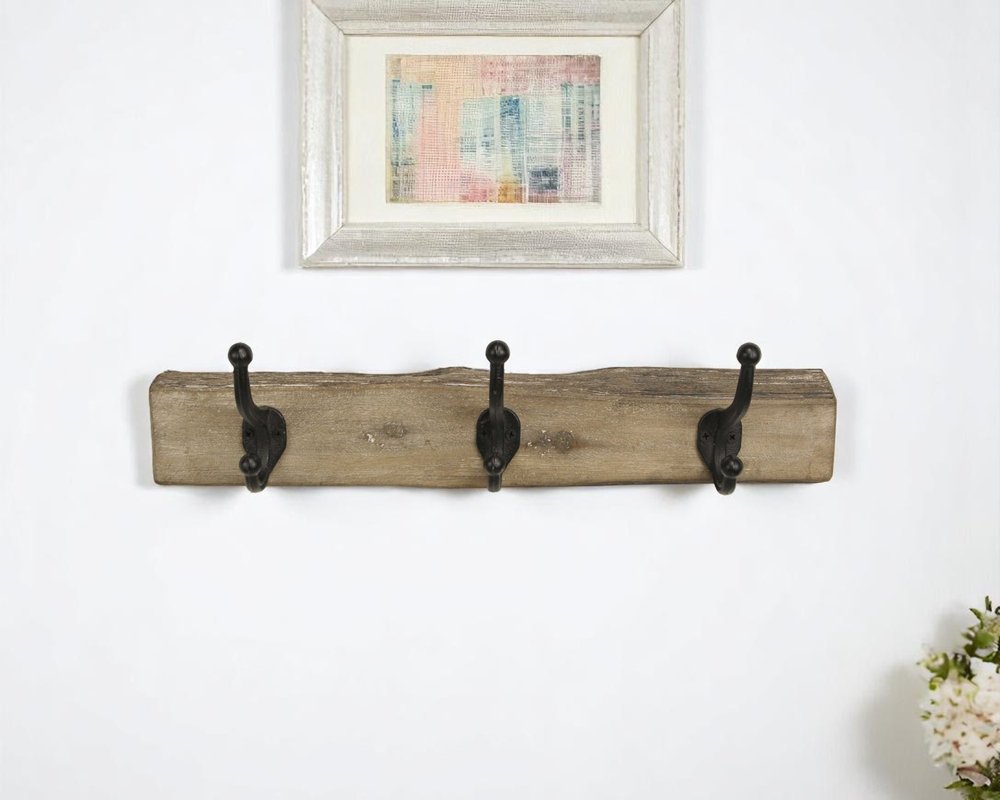 19" Brown Natural Rustic Live Edge Wood Three Hook Wall Mount Coat Rack HomeRoots