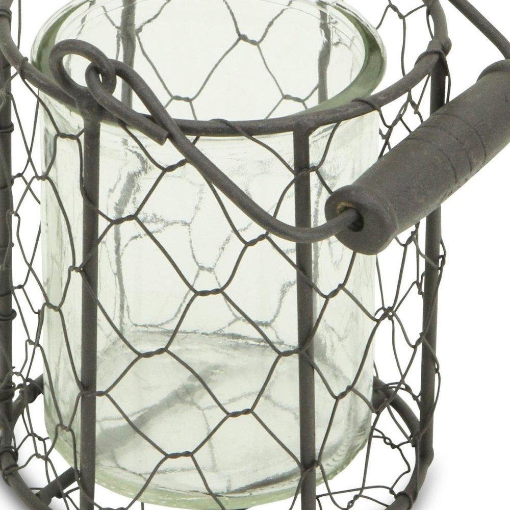5" Clear And Brown Metal Tabletop Lantern Candle Holder HomeRoots