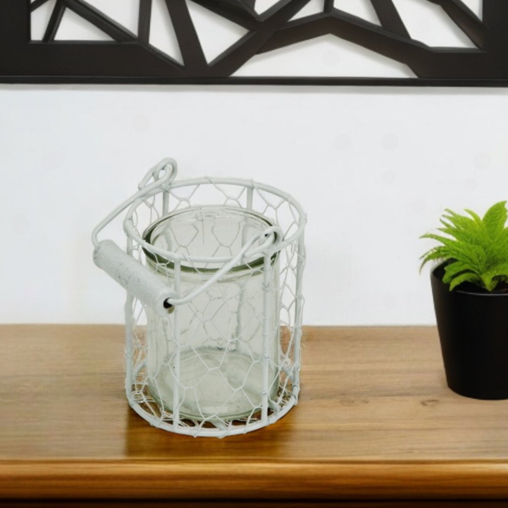 5" White Metal Tabletop Lantern Candle Holder HomeRoots