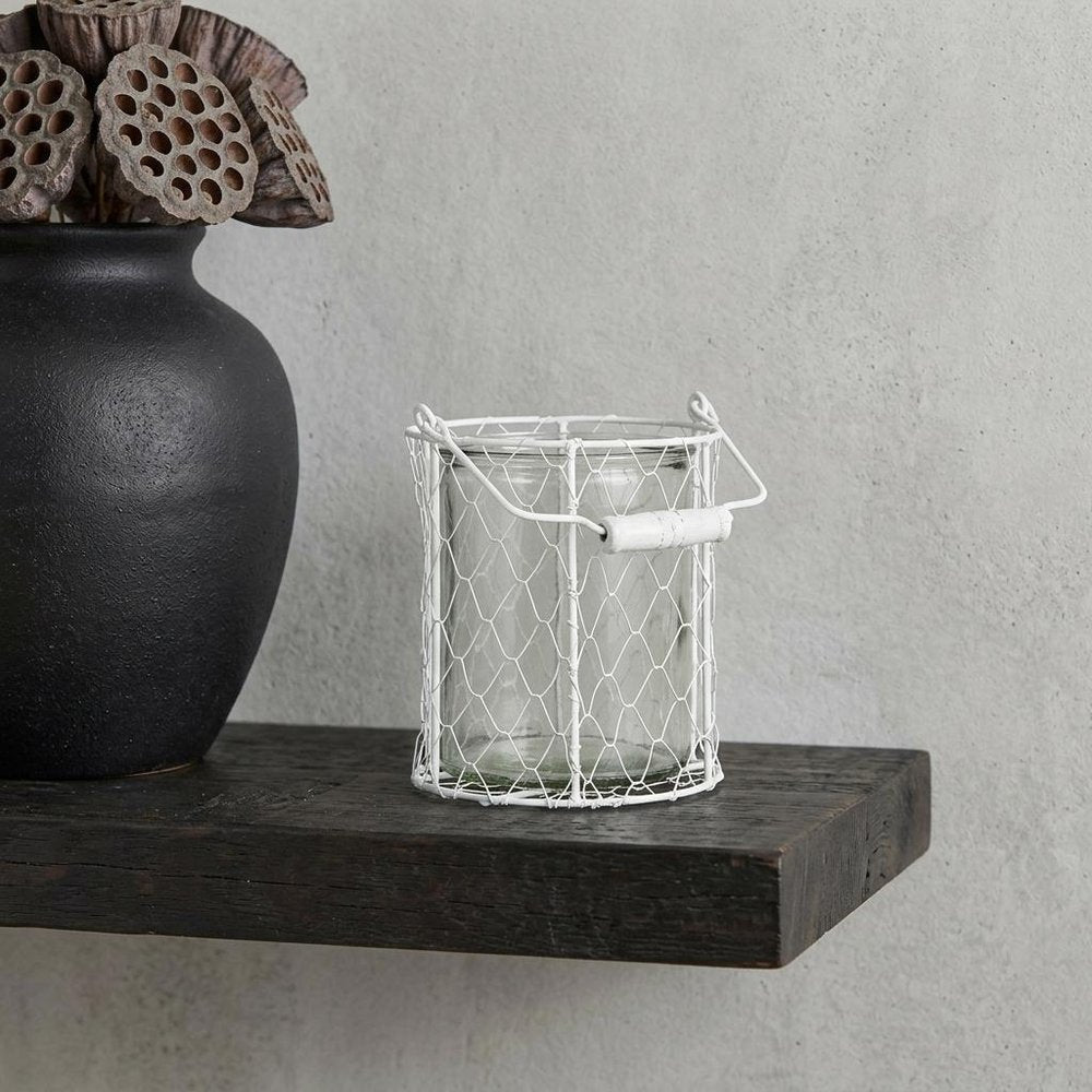 6" White and Clear Wire Basket and Glass Jar HomeRoots