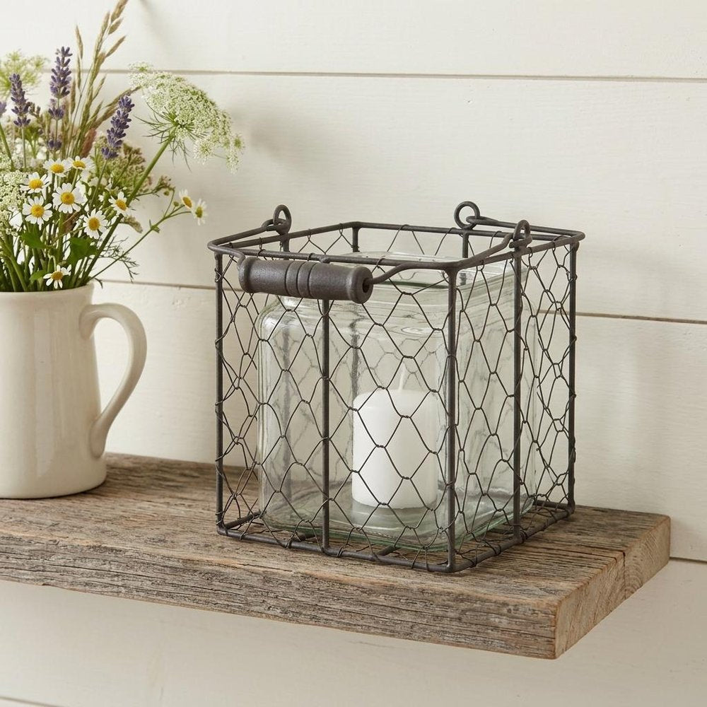 6" Clear and Brown Glass and Metal Lattice Tabletop Lantern Candle Holder HomeRoots