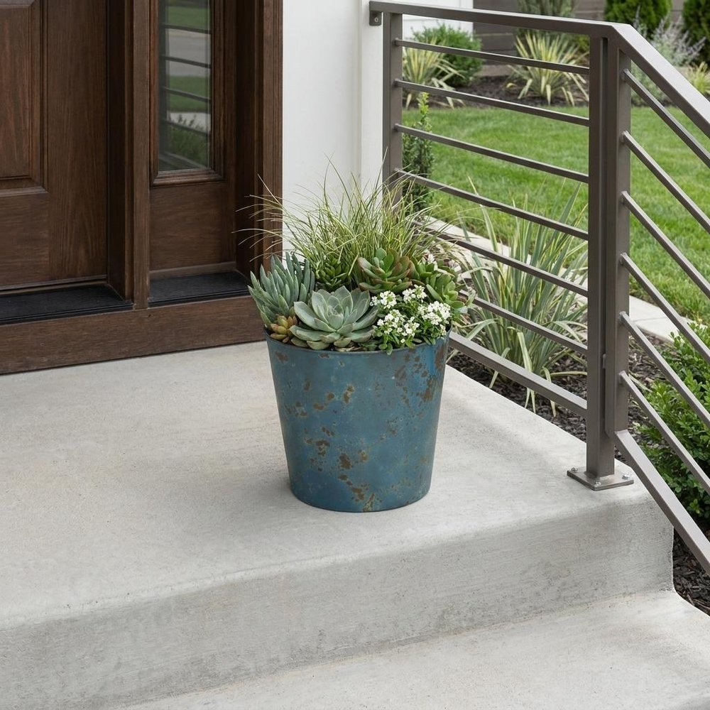 9" Blue Recycled Plastic Indoor Outdoor Round Pot Planter HomeRoots