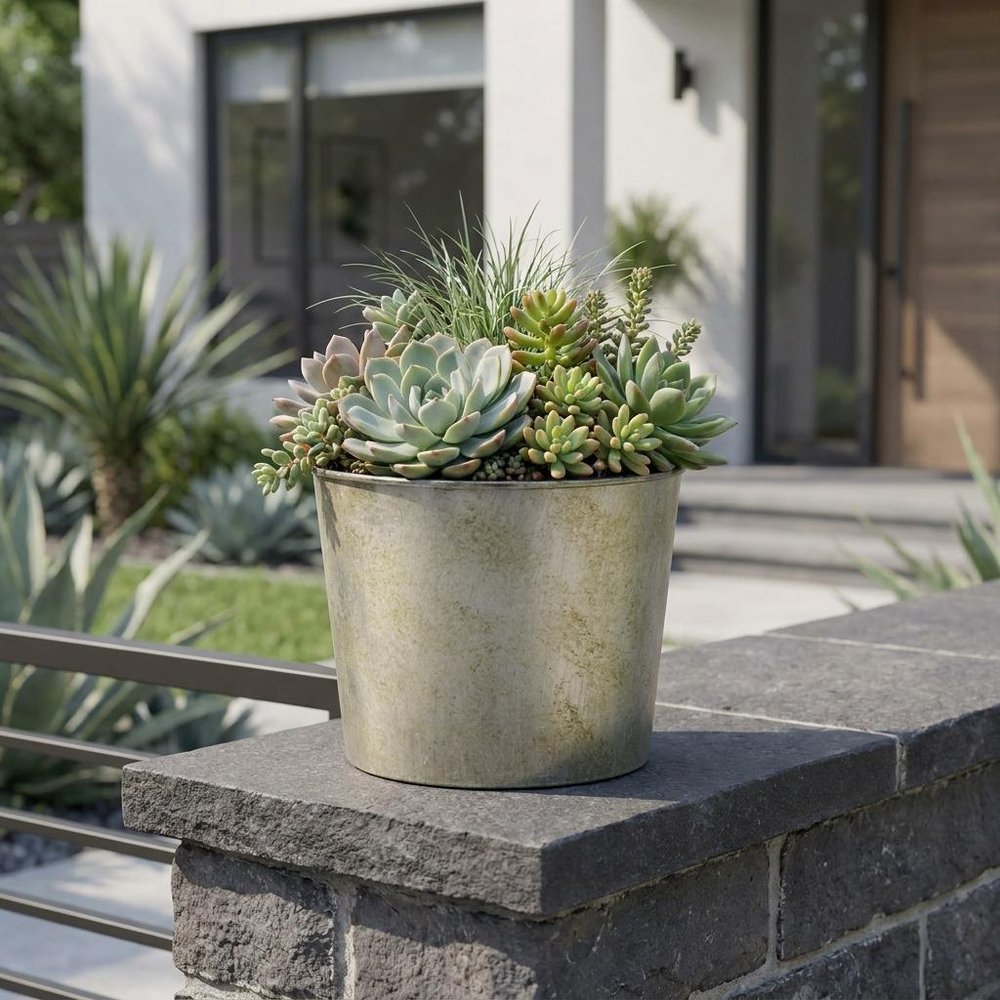 7" Gray Recycled Plastic Indoor Outdoor Round Pot Planter HomeRoots