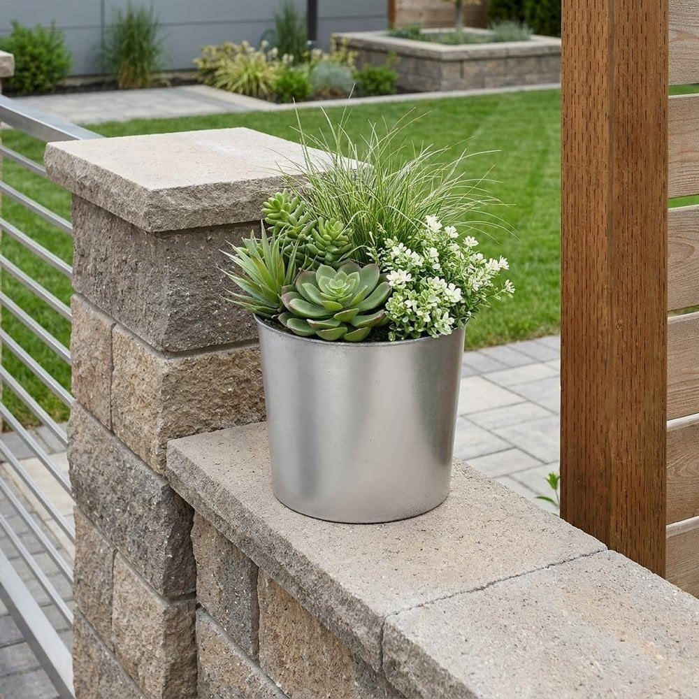 7" Silver Recycled Plastic Indoor Outdoor Round Pot Planter HomeRoots